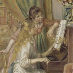 reproductie Young girls at the piano van Pierre-Auguste Renoir